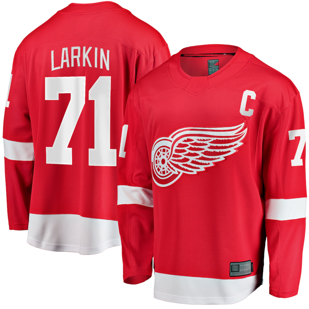 Punc D.Red wings #71 Dylan Larkin Branded Red Captain Home Breakaway Jerseys