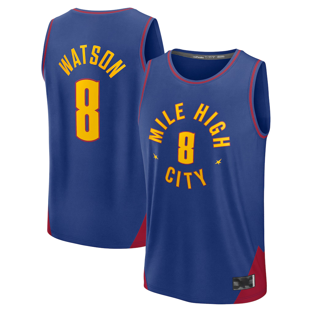 Punc D.Nuggets #8 Peyton Watson Blue Fast Break Replica Player Jerseys - Statement Edition