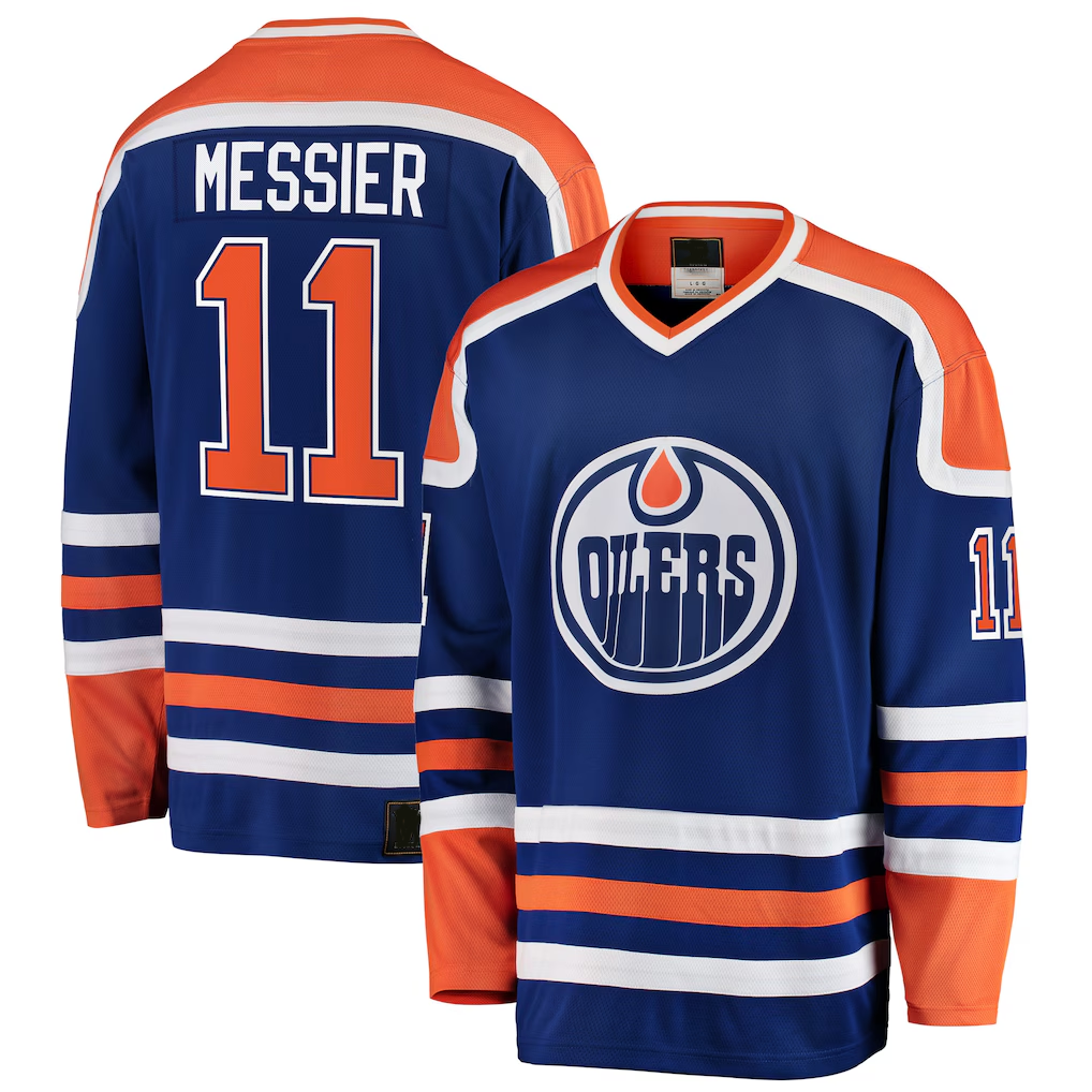 Punc E.Oilers #11 Mark Messier Blue Premier Breakaway Retired Player Jerseys