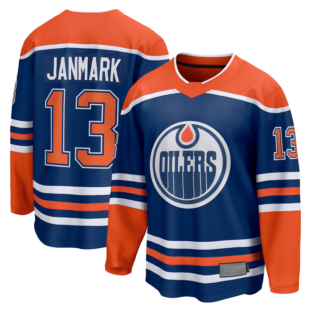 Punc E.Oilers #13 Mattias Janmark Royal Home Breakaway Jerseys