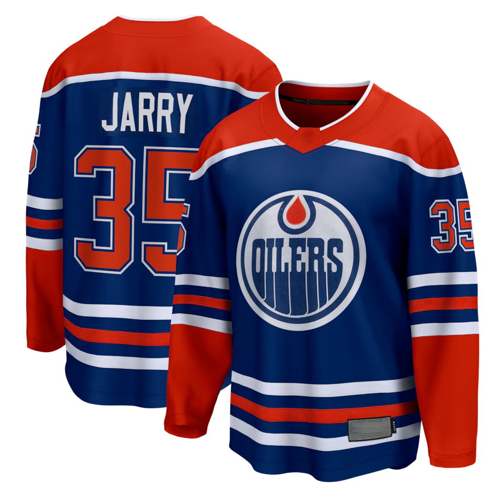 Punc E.Oilers #35 Tristan Jarry Royal Home Premier Breakaway Player Jerseys