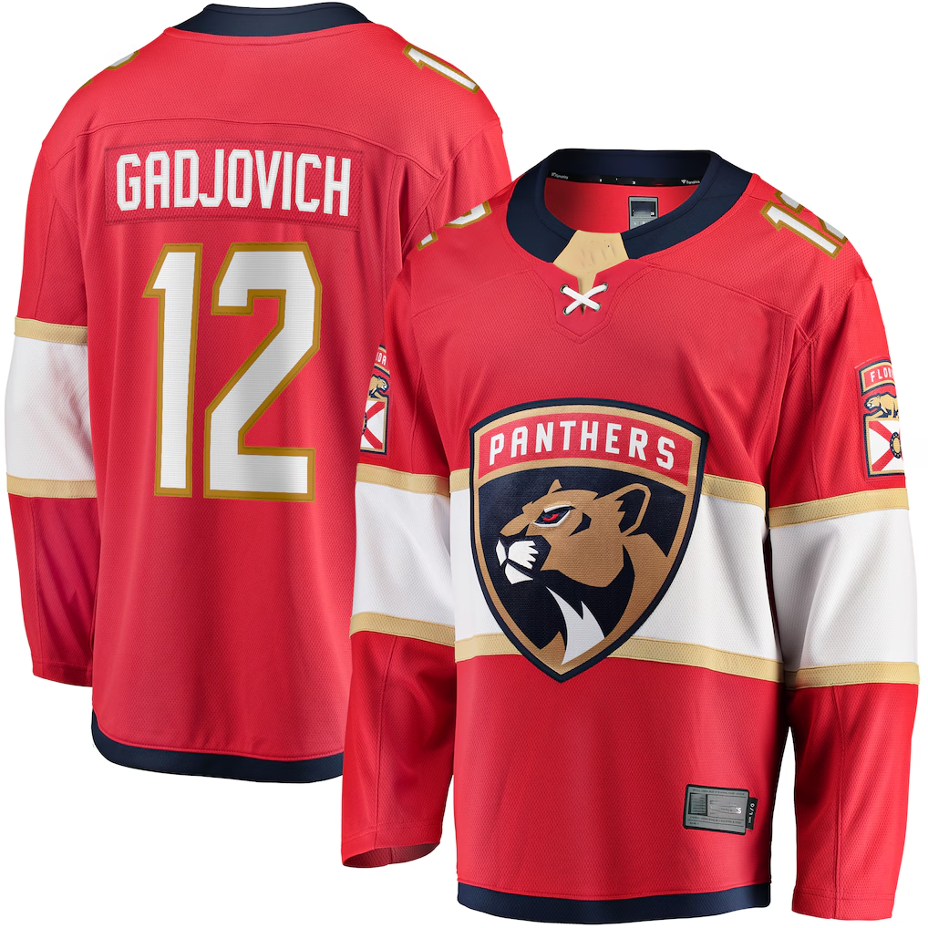 Punc F.Panthers #12 Jonah Gadjovich Red Premier Breakaway Player Jerseys
