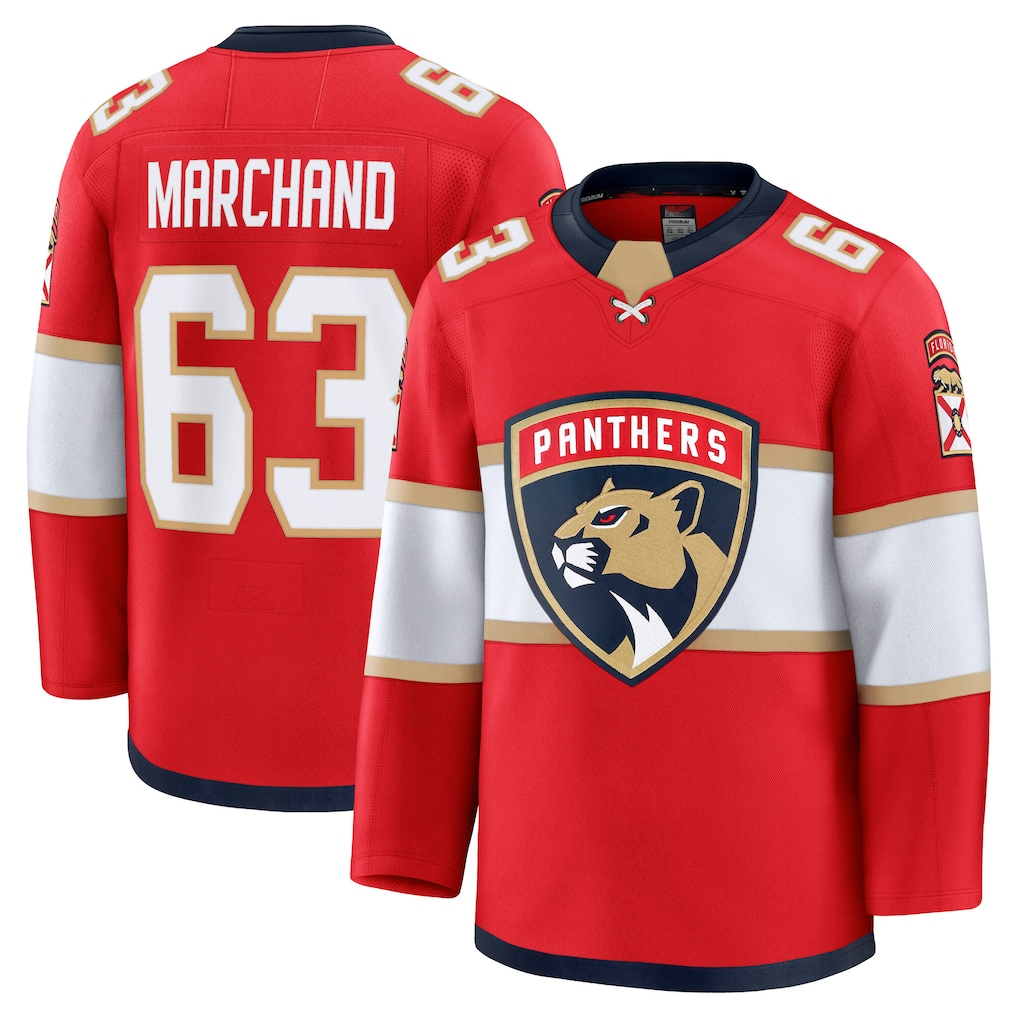 Punc F.Panthers #63 Brad Marchand Red Home Premium Jerseys