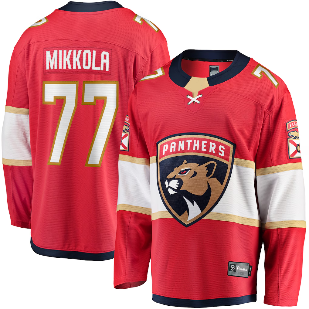 Punc F.Panthers #77 Niko Mikkola Red Premier Breakaway Player Jerseys
