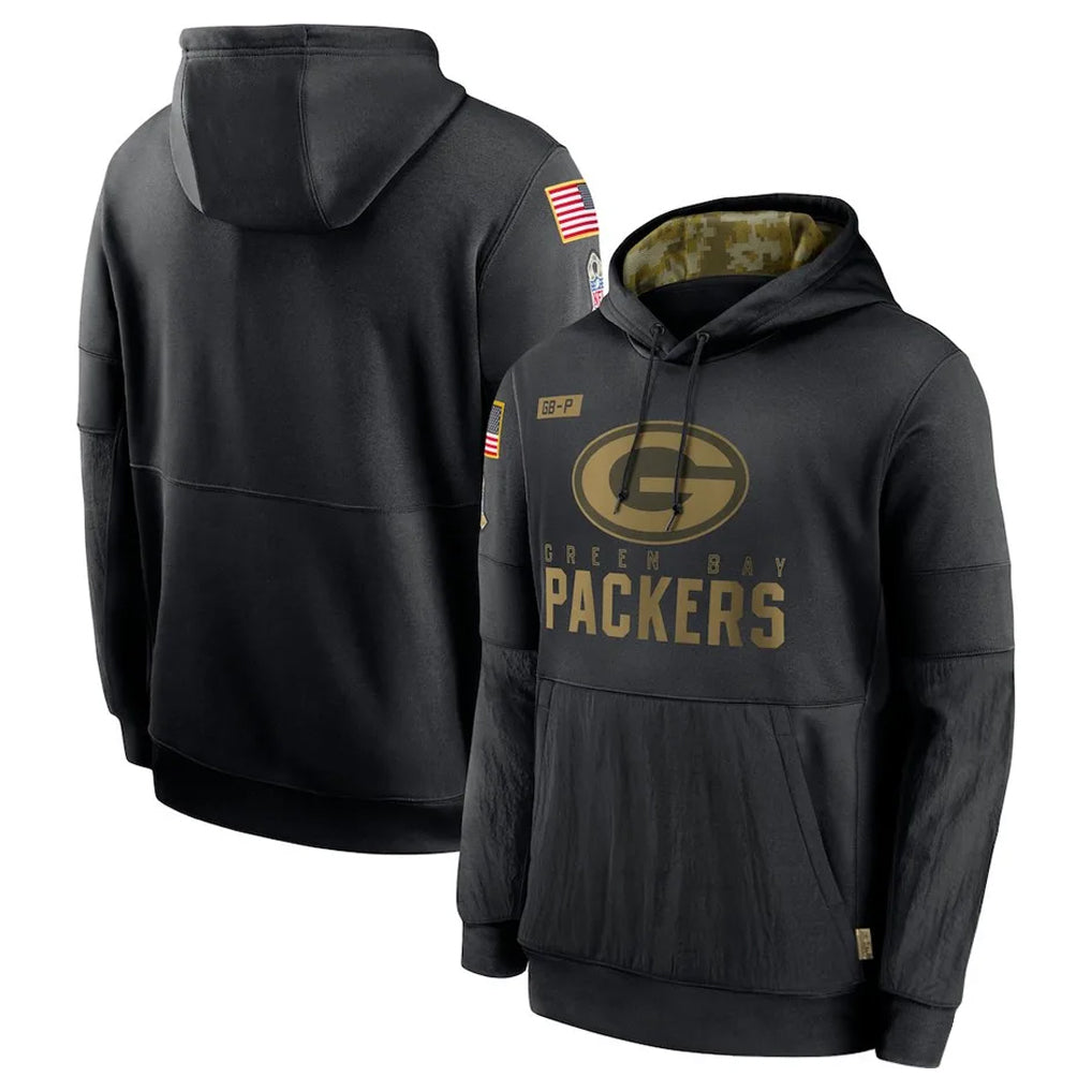Punc GB.Packers Black Salute to Service Hoodies Limited Game Blank Player Stitched Jerseys