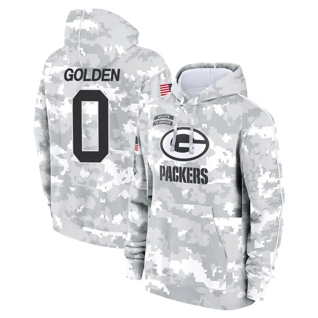 Punc GB.Packers #0 Matthew Golden Player Arctic Camo Salute to Service Hoodies Limited Game Stitched Jerseys