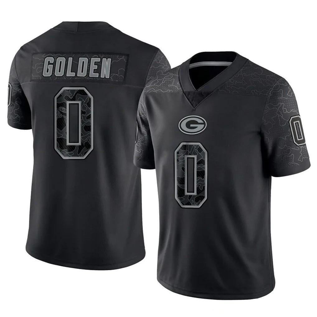 Punc GB.Packers #0 Matthew Golden Player Black Reflective Limited Home Game Stitched Jerseys