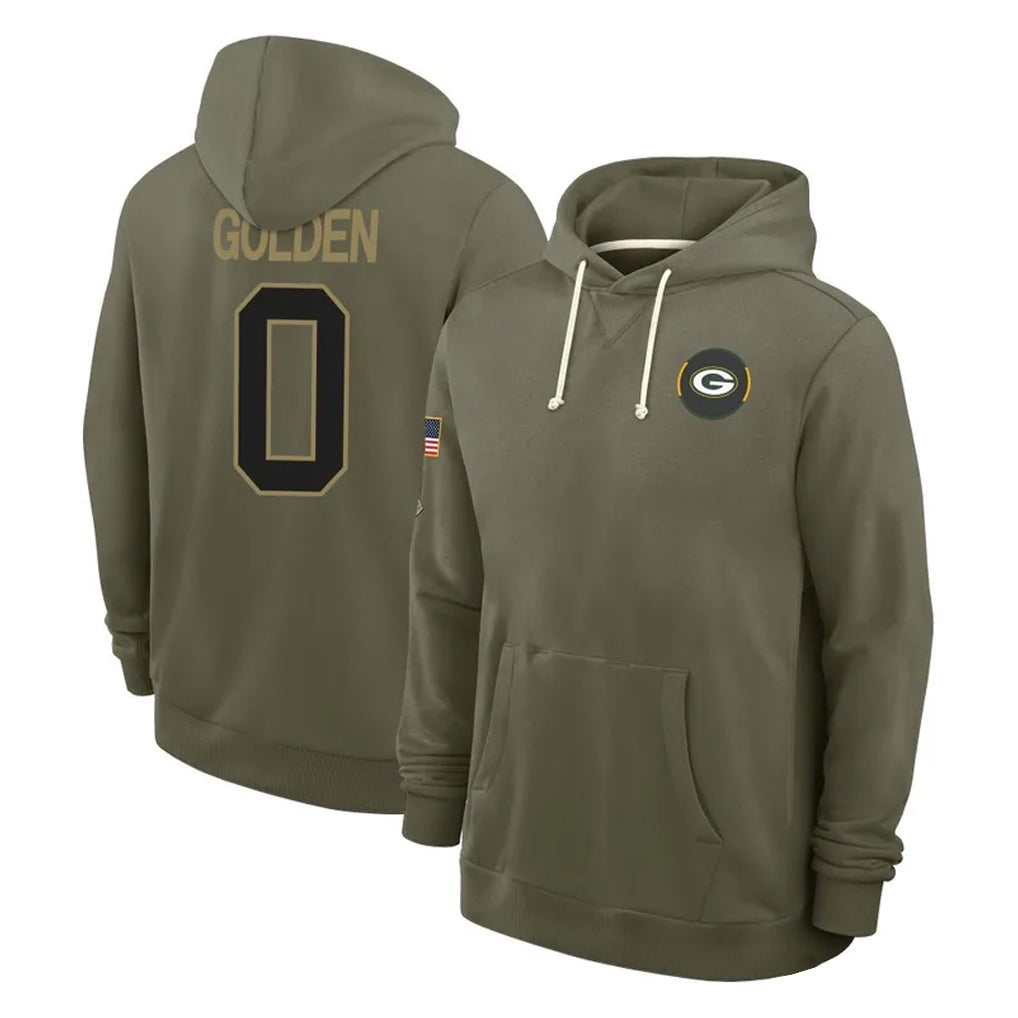 Punc GB.Packers #0 Matthew Golden Player Olive Salute to Service Pullover Hoodies Limited Stitched Jerseys