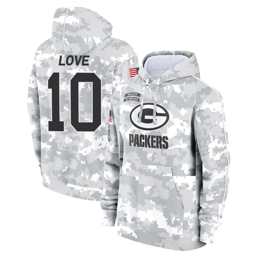 Punc GB.Packers #10 Jordan Love Player Arctic Camo Salute To Service Hoodies Game Stitched Jerseys