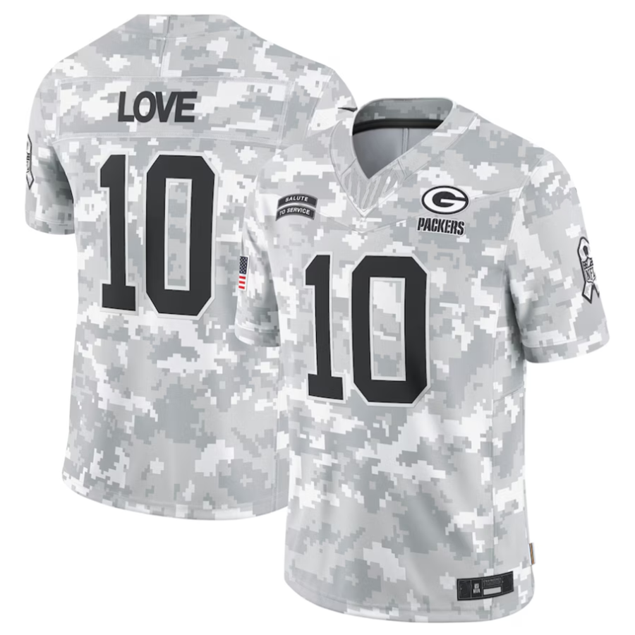 Punc GB.Packers #10 Jordan Love Player Arctic Camo Salute to Service Limited Stitched Jerseys