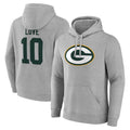 Punc GB.Packers #10 Jordan Love Player Gray Pullover Hoodie Game Stitched Jerseys