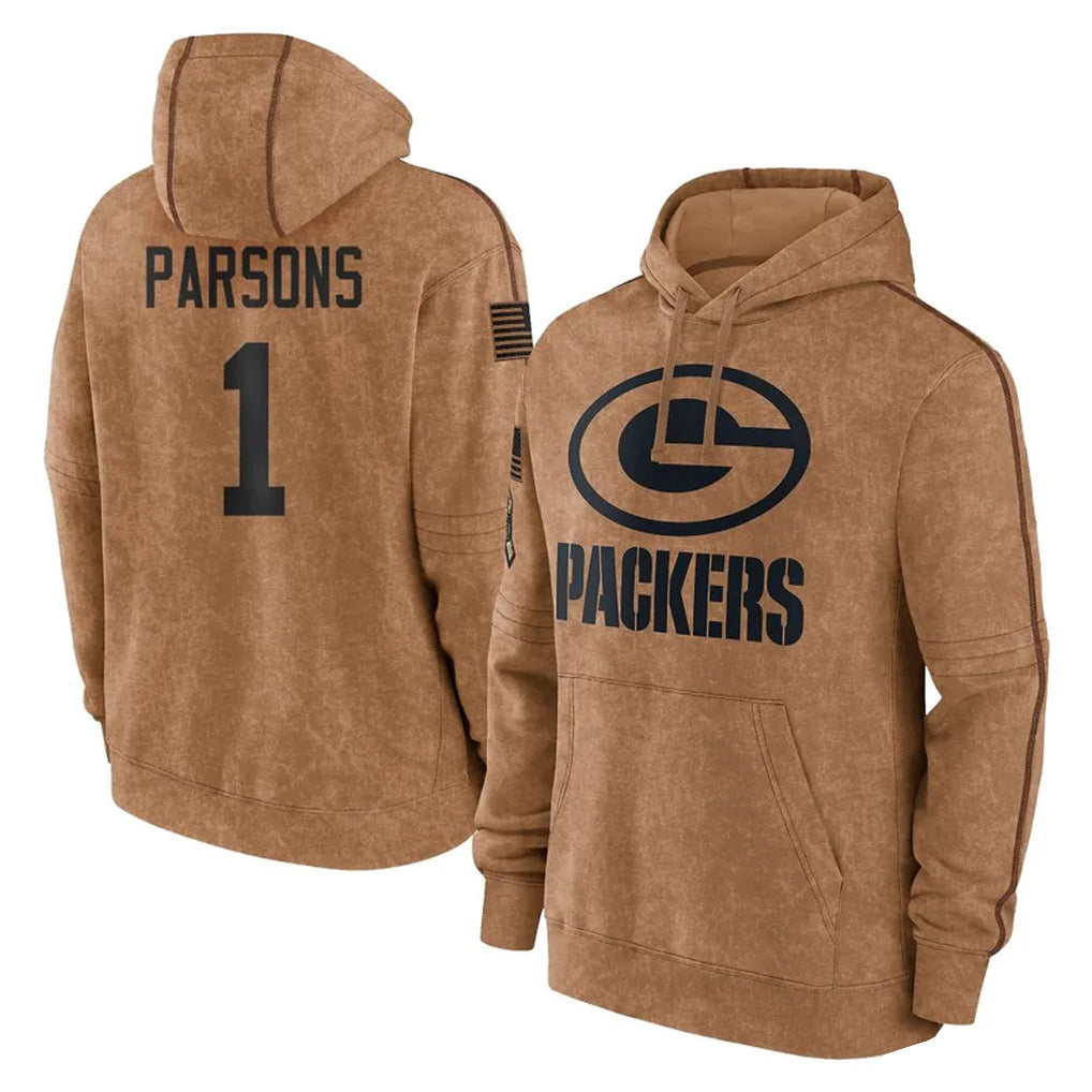 Punc GB.Packers #1 Micah Parsons Player Brown Salute to Service Hoodies Limited Game Stitched Jerseys