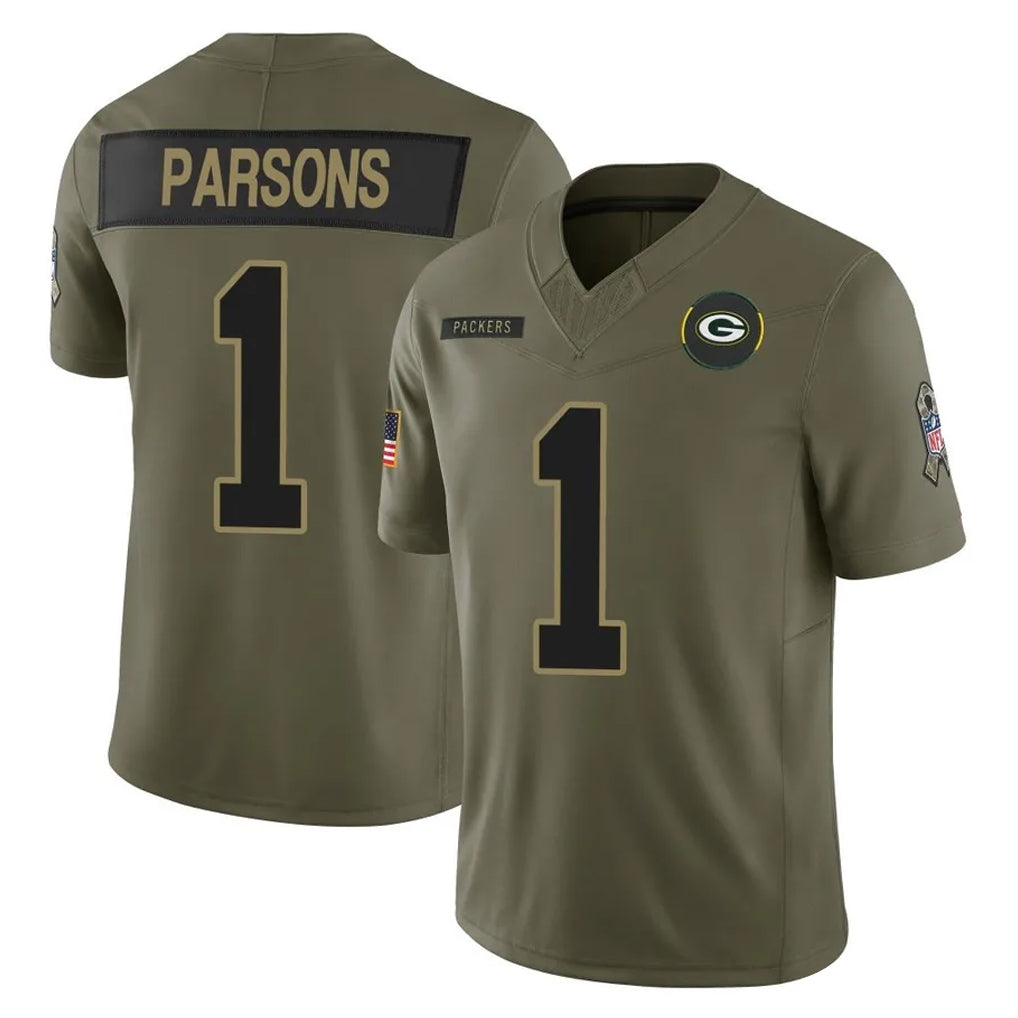 Punc GB.Packers #1 Micah Parsons Player Olive 2025 Salute To Service Limited Home Game Stitched Jerseys