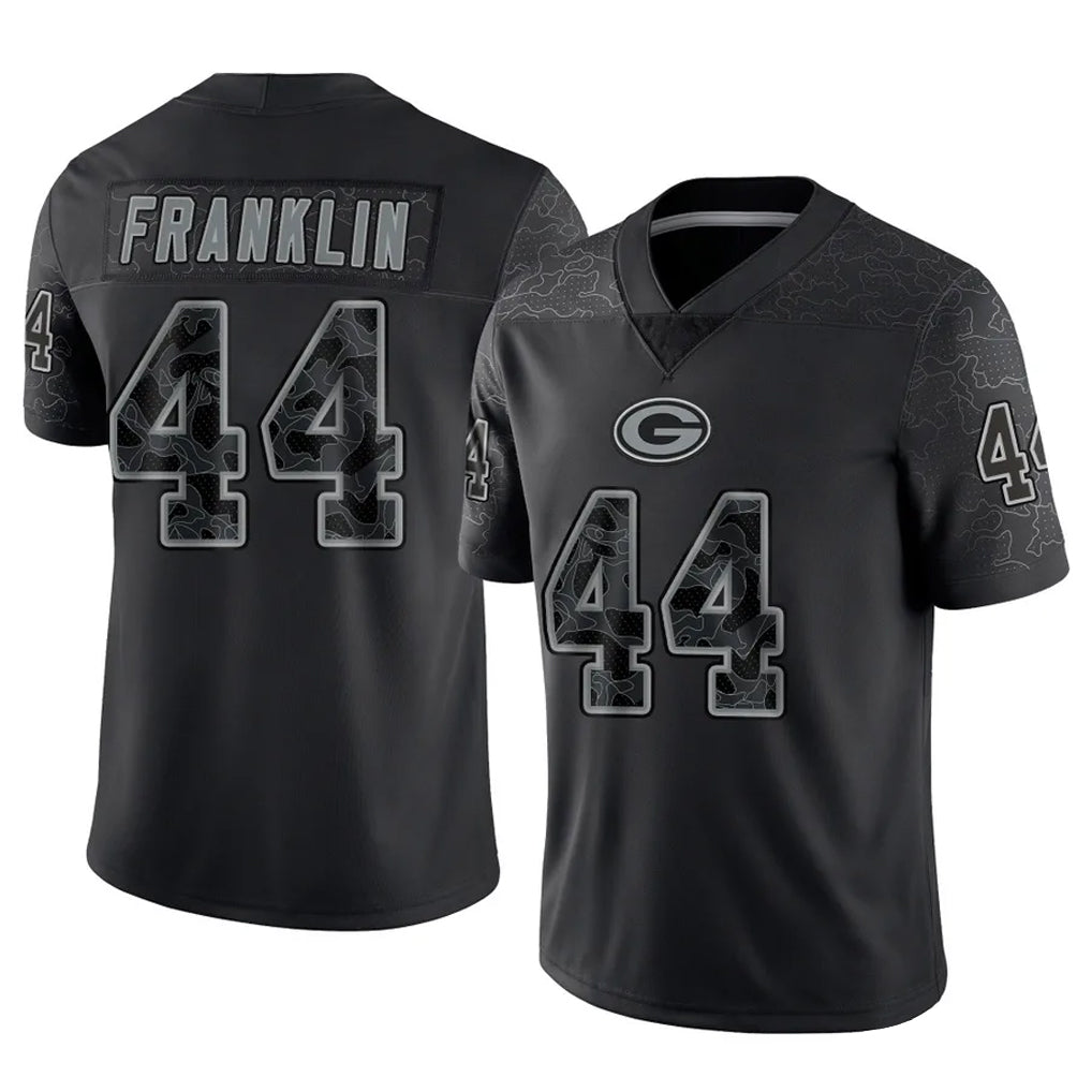 Punc GB.Packers #44 Zaire Franklin Player Black Reflective Limited Home Game Stitched Jerseys