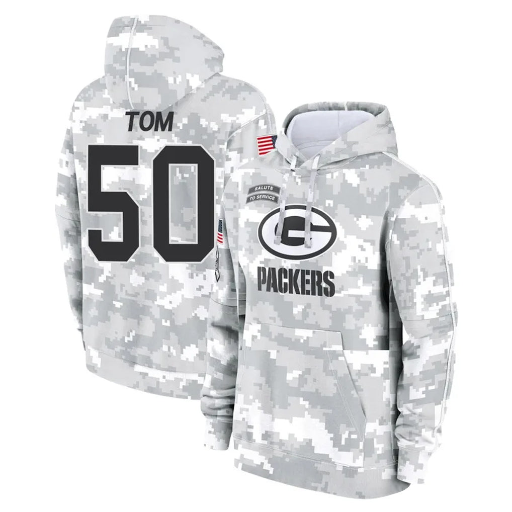 Punc GB.Packers #50 Zach Tom Player Arctic Camo Salute to Service Hoodies Limited Game Stitched Jerseys