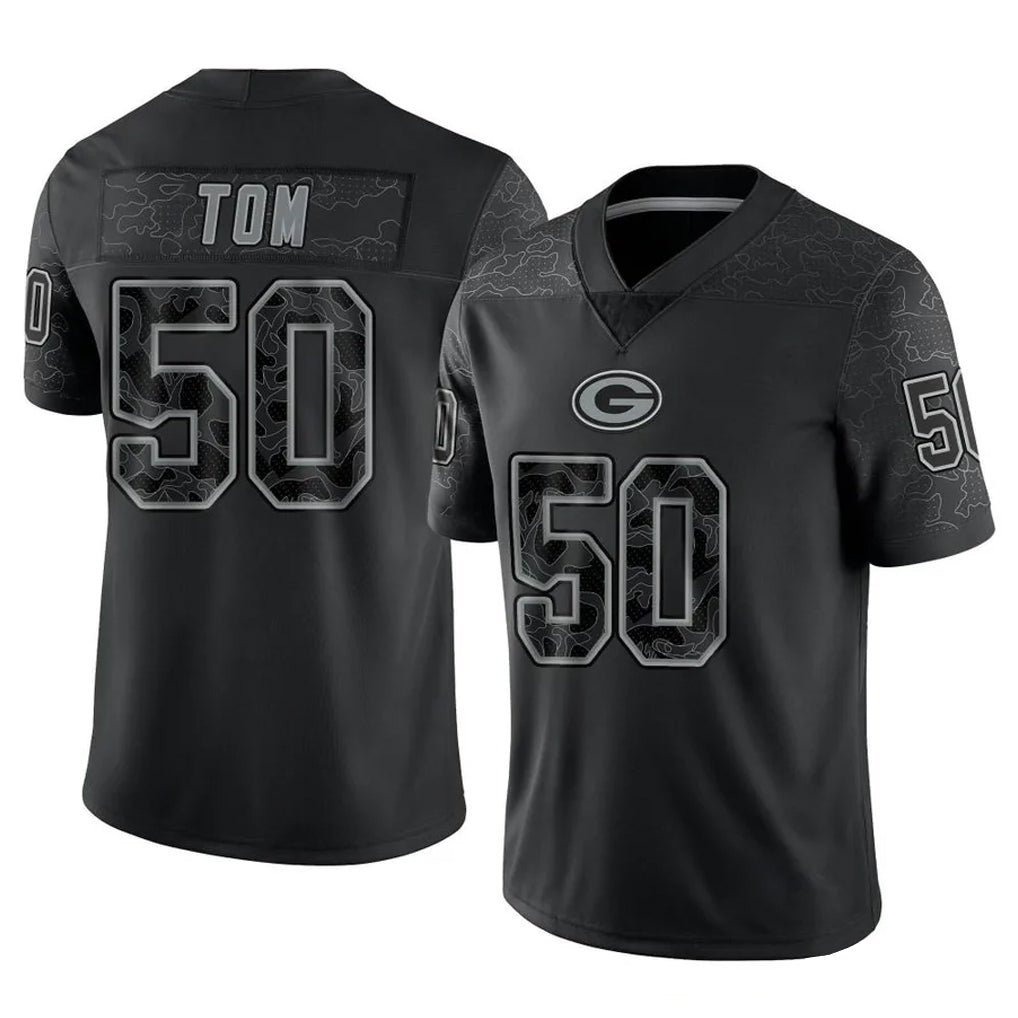Punc GB.Packers #50 Zach Tom Player Black Reflective Limited Home Game Stitched Jerseys