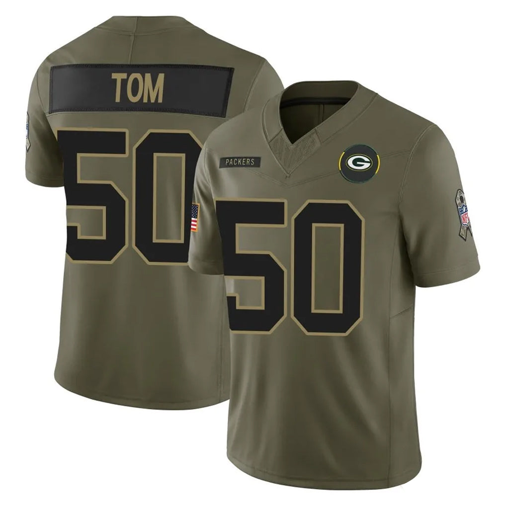 Punc GB.Packers #50 Zach Tom Player Olive 2025 Salute To Service Limited Home Game Stitched Jerseys