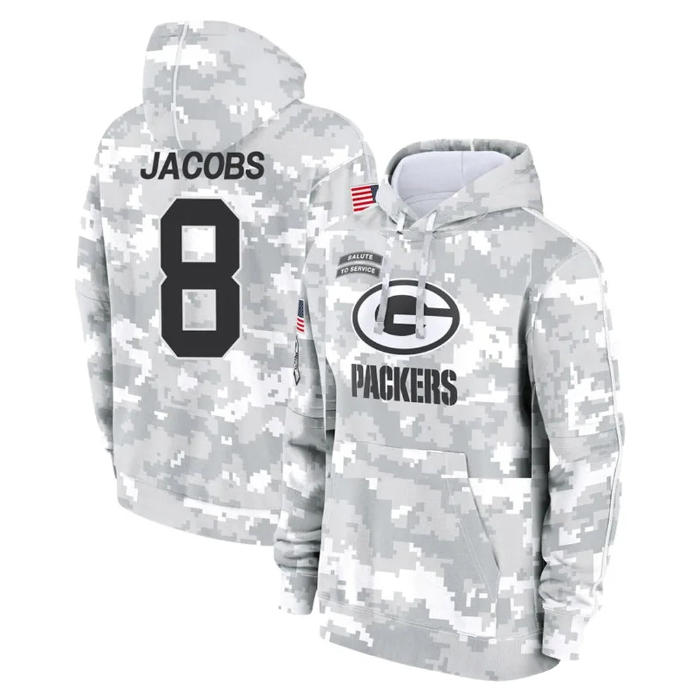 Punc GB.Packers #8 Josh Jacobs Player Arctic Camo Salute to Service Hoodies Limited Game Stitched Jerseys