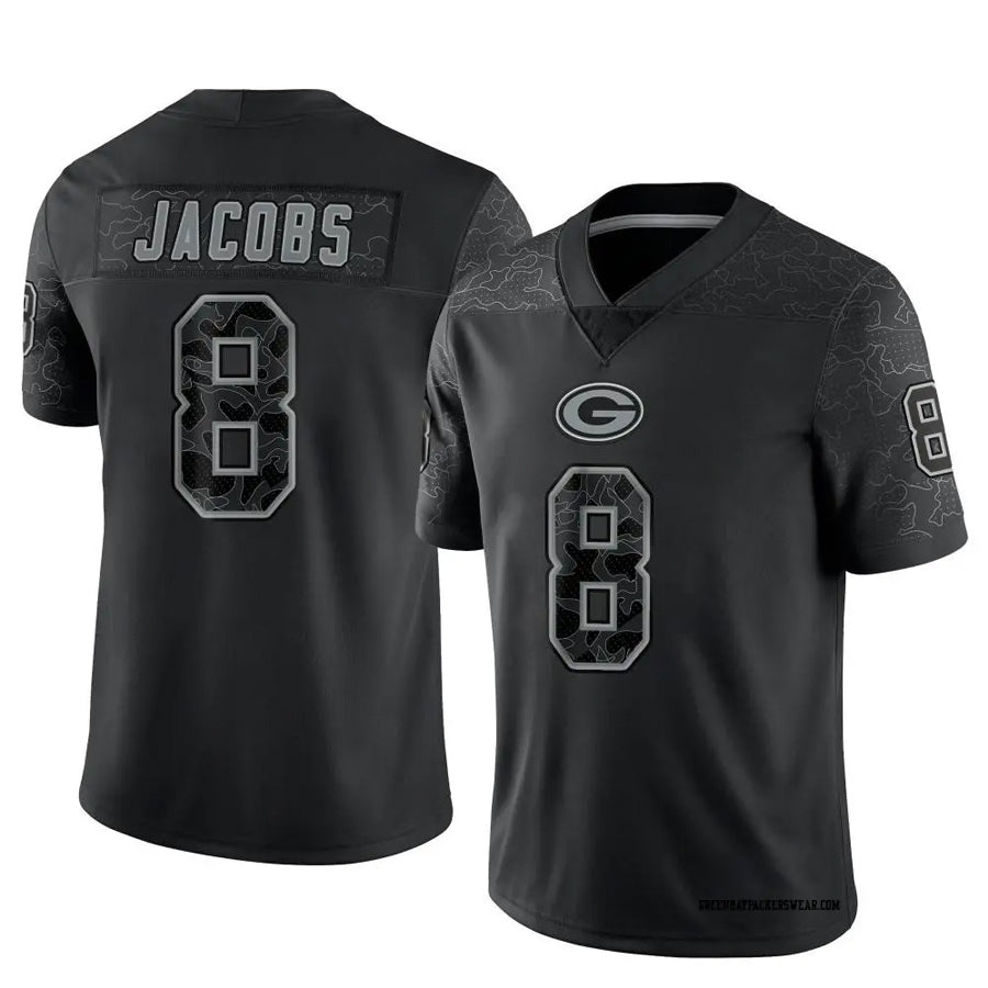 Punc GB.Packers #8 Josh Jacobs Player Black RFLCTV Limited Stitched Jerseys