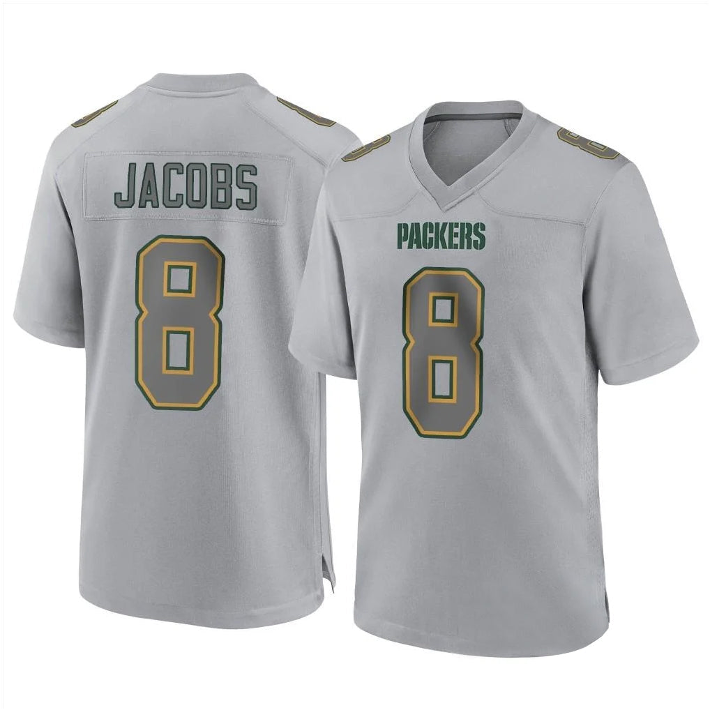 Punc GB.Packers #8 Josh Jacobs Player Gray Atmosphere Fashion Home Game Stitched Jerseys
