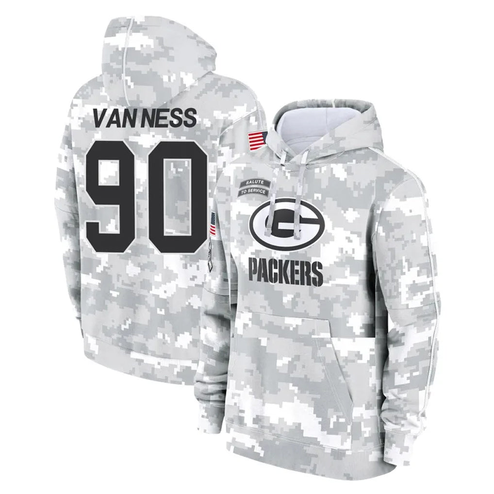 Punc GB.Packers #90 Lukas Van Ness Player Arctic Camo Salute to Service Hoodies Limited Game Stitched Jerseys