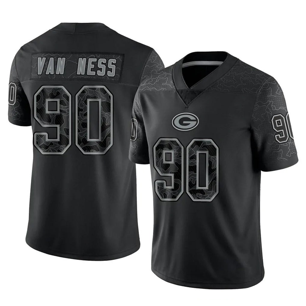 Punc GB.Packers #90 Lukas Van Ness Player Black Reflective Limited Home Game Stitched Jerseys
