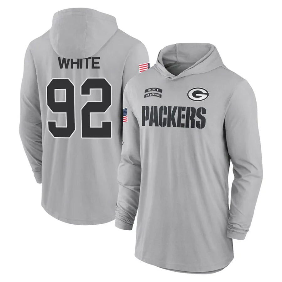 Punc GB.Packers #92 Reggie White Player Gray Hoodies Game Stitched Jerseys