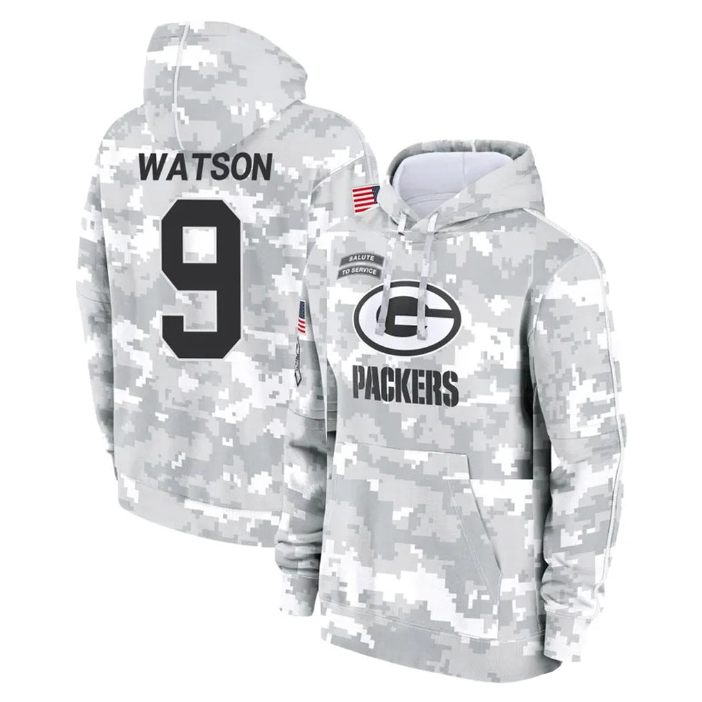 Punc GB.Packers #9 Christian Watson Player Arctic Camo Salute to Service Hoodies Limited Game Stitched Jerseys