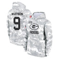 Punc GB.Packers #9 Christian Watson Player Arctic Camo Salute to Service Hoodies Limited Game Stitched Jerseys