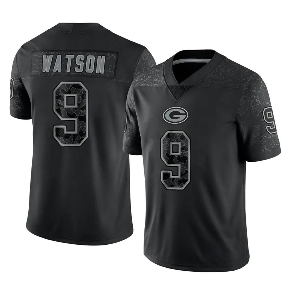Punc GB.Packers #9 Christian Watson Player Black Reflective Limited Home Game Stitched Jerseys