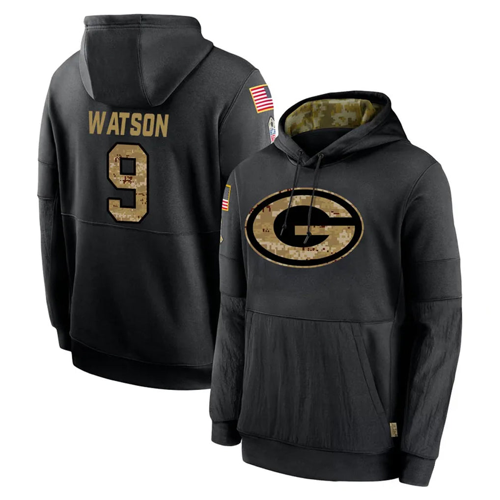Punc GB.Packers #9 Christian Watson Player Black Salute to Service Hoodies Limited Game Stitched Jerseys