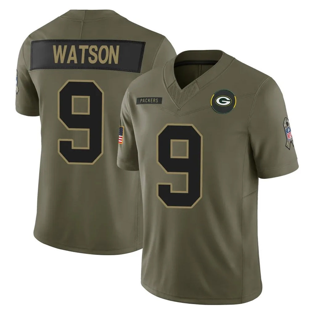 Punc GB.Packers #9 Christian Watson Player Olive 2025 Salute To Service Limited Home Game Stitched Jerseys