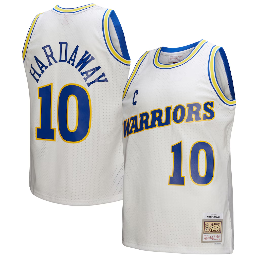 Punc G.State Warriors #10 Tim Hardaway Mitchell & Ness White Hardwood Classics 199091 Swingman Jerseys