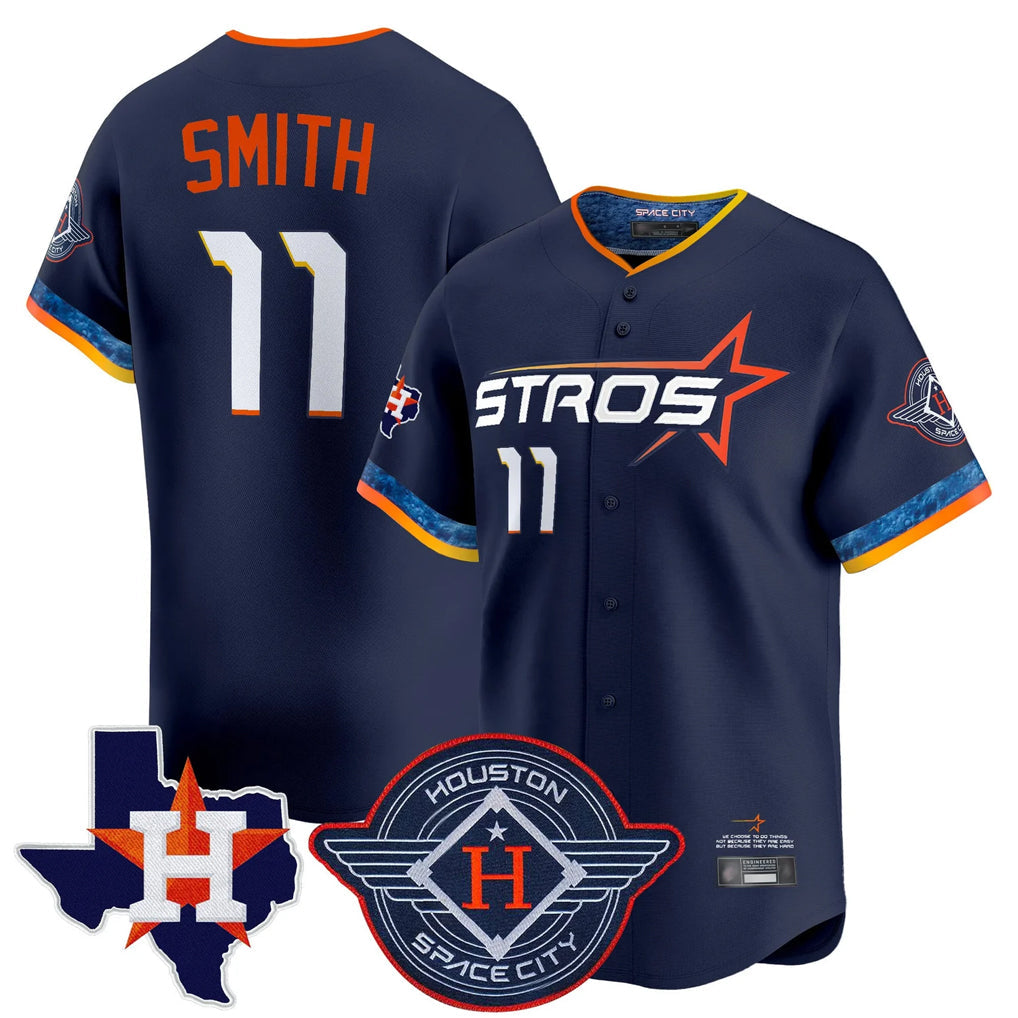 Punc H.Astros #11 Cam Smith Player Navy City Connect Texas Patch Vapor Premier Limited Home Stitched Jerseys