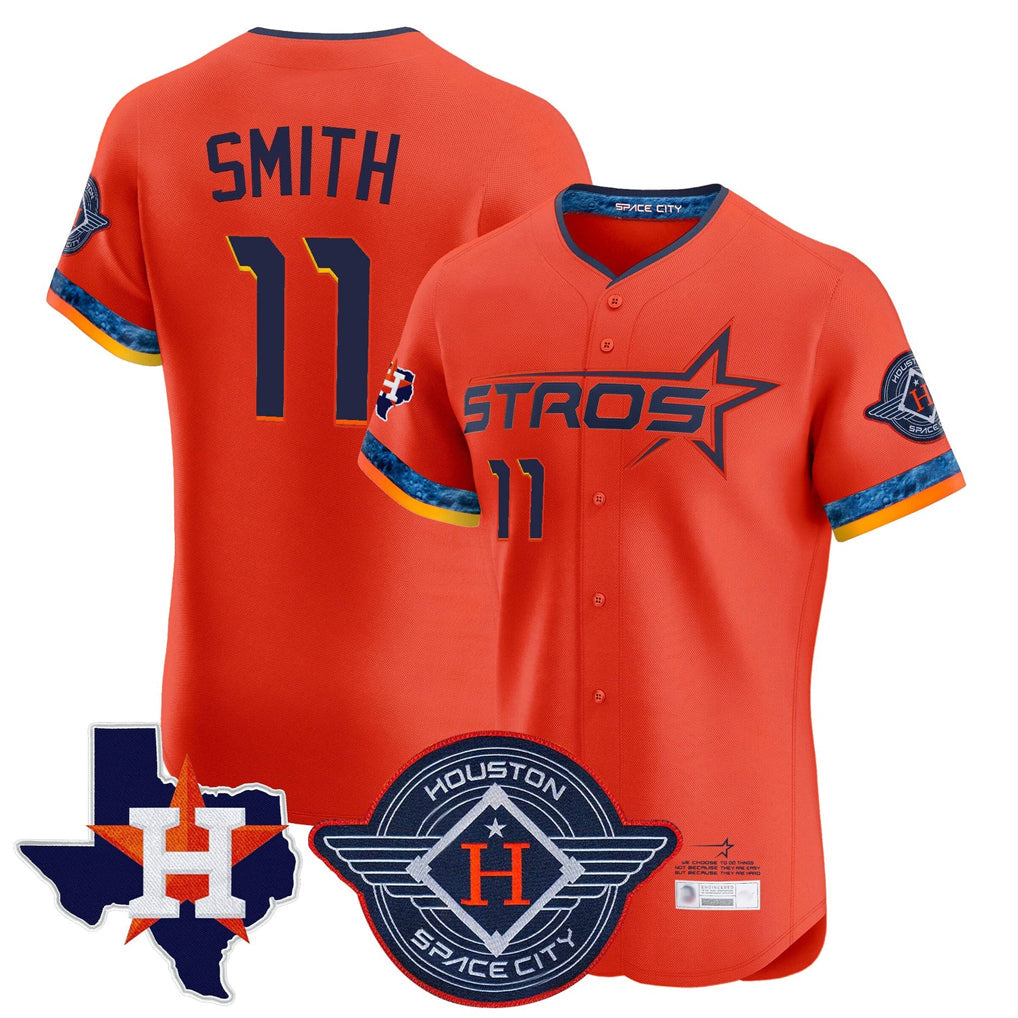 Punc H.Astros #11 Cam Smith Player Orange City Connect Texas Patch Vapor Premier Limited Elite Home Stitched Jerseys