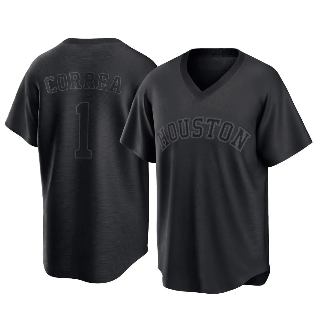 Punc H.Astros #1 Carlos Correa Player Black Fashion T-shirt Home Game Stitched Jerseys