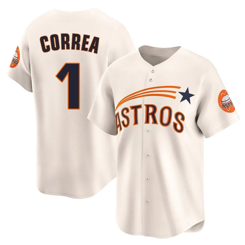 Punc H.Astros #1 Carlos Correa Player Cream Throwback Cooperstown Collection Limited Stitched Jerseys