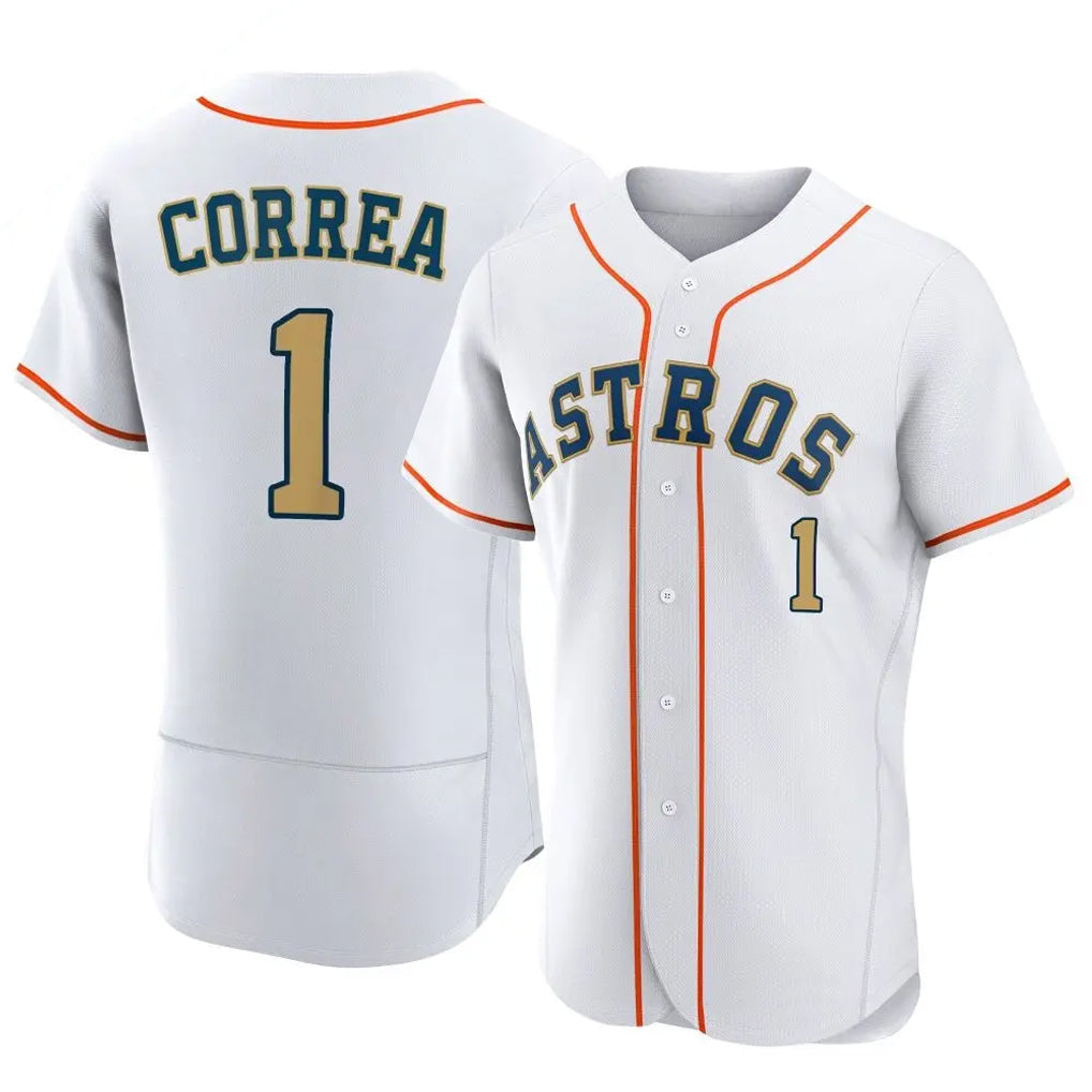 Punc H.Astros #1 Carlos Correa Player Gold Collection Limited Elite Home Stitched Jerseys