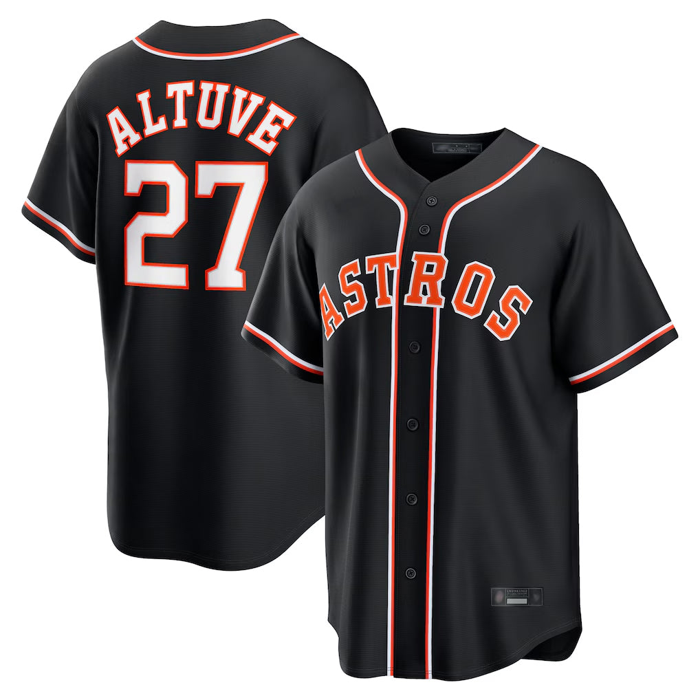 Punc H.Astros #27 Jose Altuve Player Black Fashion Out Home Game Stitched Jerseys