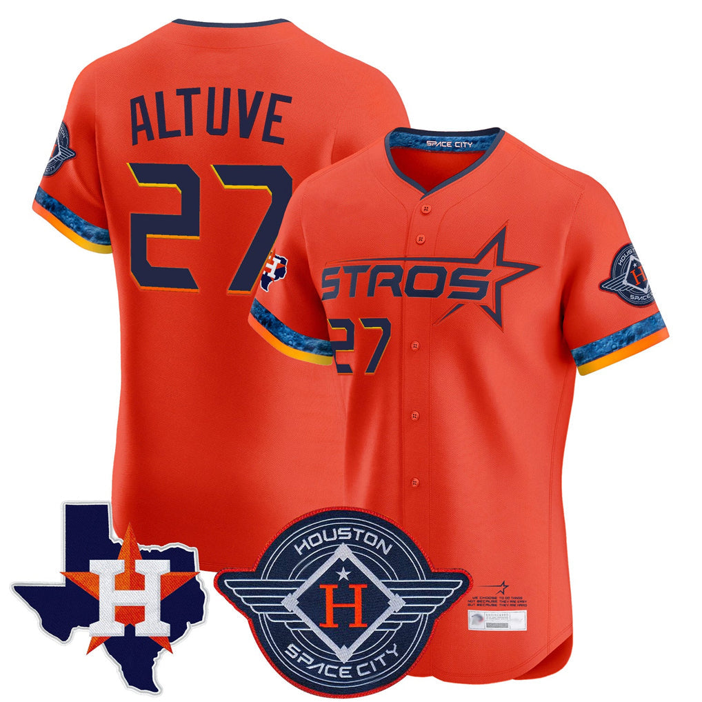 Punc H.Astros #27 Jose Altuve Player Orange City Connect Texas Patch Vapor Premier Limited Elite Home Stitched Jerseys