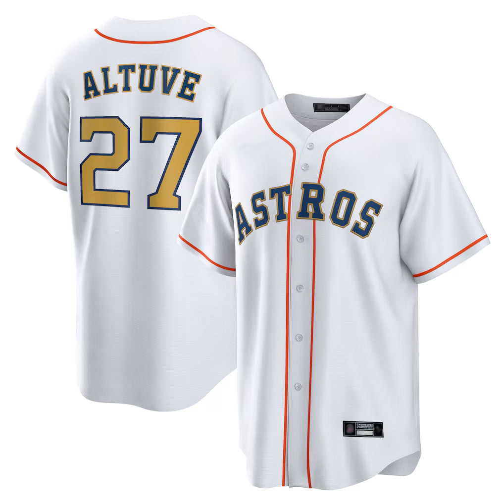 Punc H.Astros #27 Jose Altuve Player White Gold Collection Game Home Stitched Jerseys