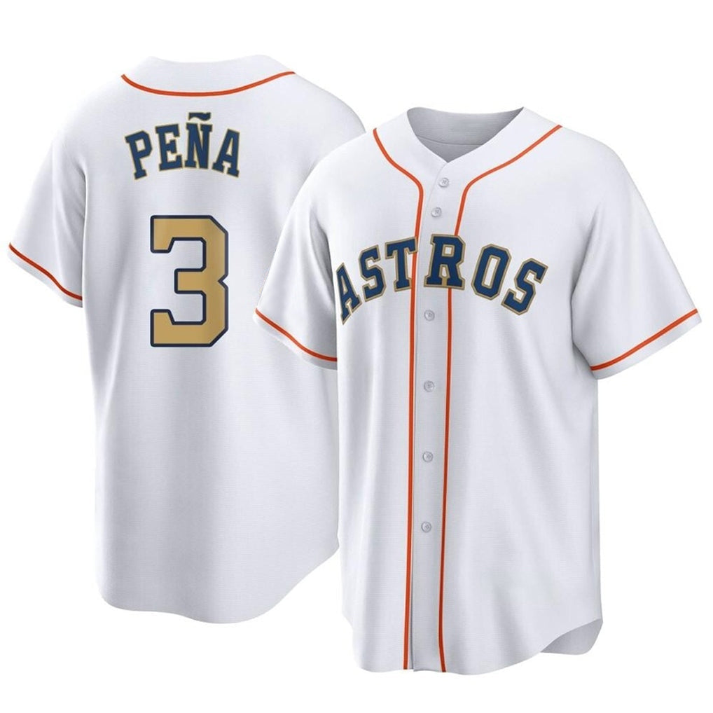 Punc H.Astros #3 Jeremy Pe?a Player Gold Collection Game Home Stitched Jerseys