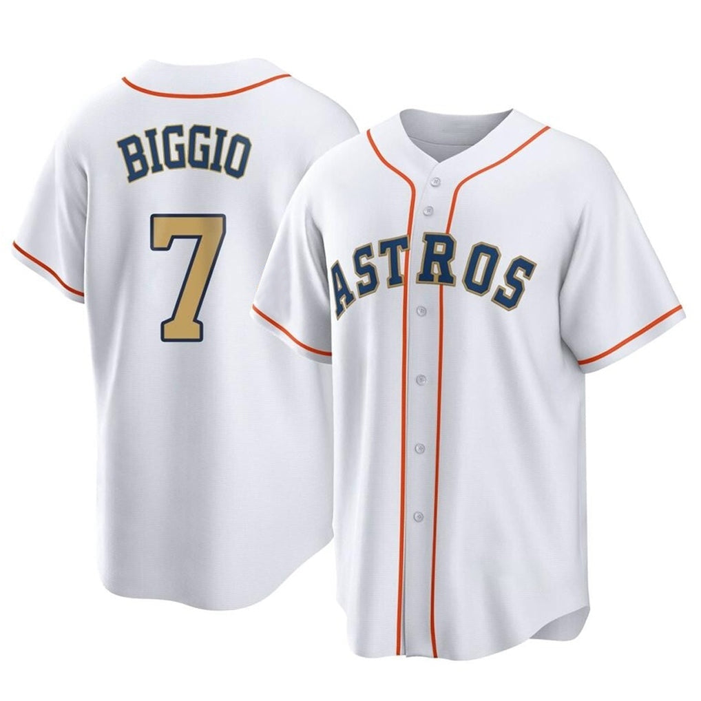 Punc H.Astros #7 Craig Biggio Player Gold Collection Game Home Stitched Jerseys