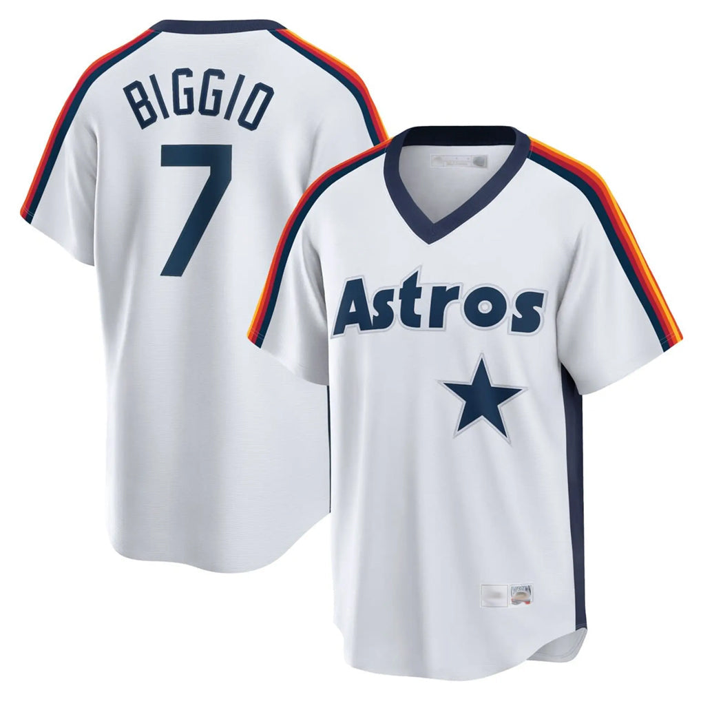 Punc H.Astros #7 Craig Biggio Player White Cooperstown Collection T-shirt Stitched Jerseys
