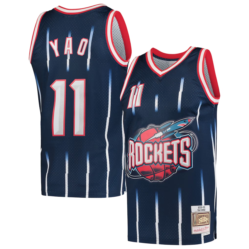 Punc H.Rockets #11 Yao Ming Mitchell & Ness Navy 2002-2003 Hardwood Classics Swingman Stitched Jerseys