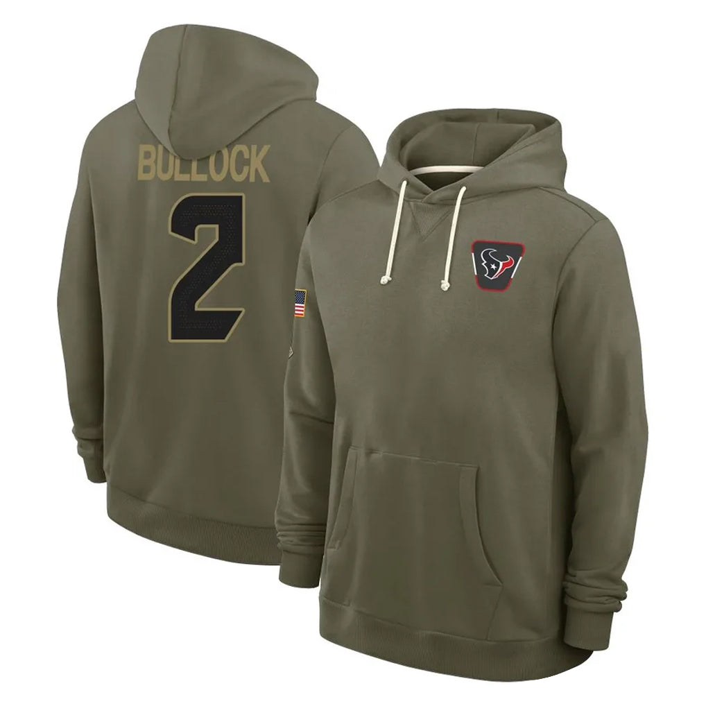 Punc H.Texans #2 Calen Bullock Player Olive Salute to Service Pullover Hoodies Limited Stitched Jerseys