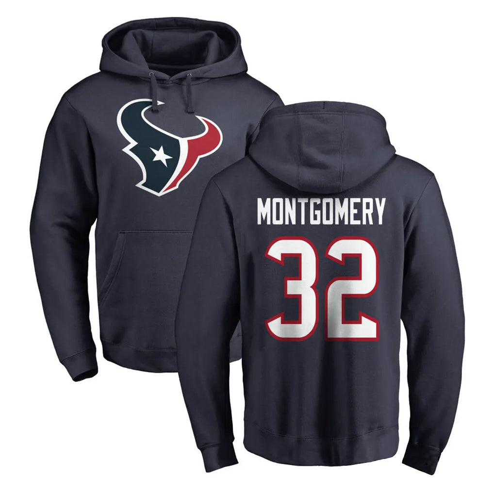 Punc H.Texans #32 David Montgomery Player Navy Pro Line Pullover Hoodie Limited Game Stitched Jerseys