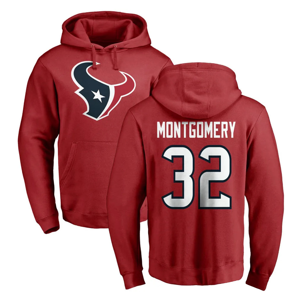 Punc H.Texans #32 David Montgomery Player Red Pro Line Pullover Hoodie Limited Game Stitched Jerseys