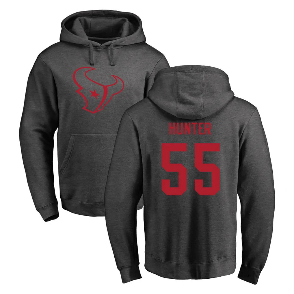 Punc H.Texans #55 Danielle Hunter Player Gray Pro Line Pullover Hoodie Limited Game Stitched Jerseys