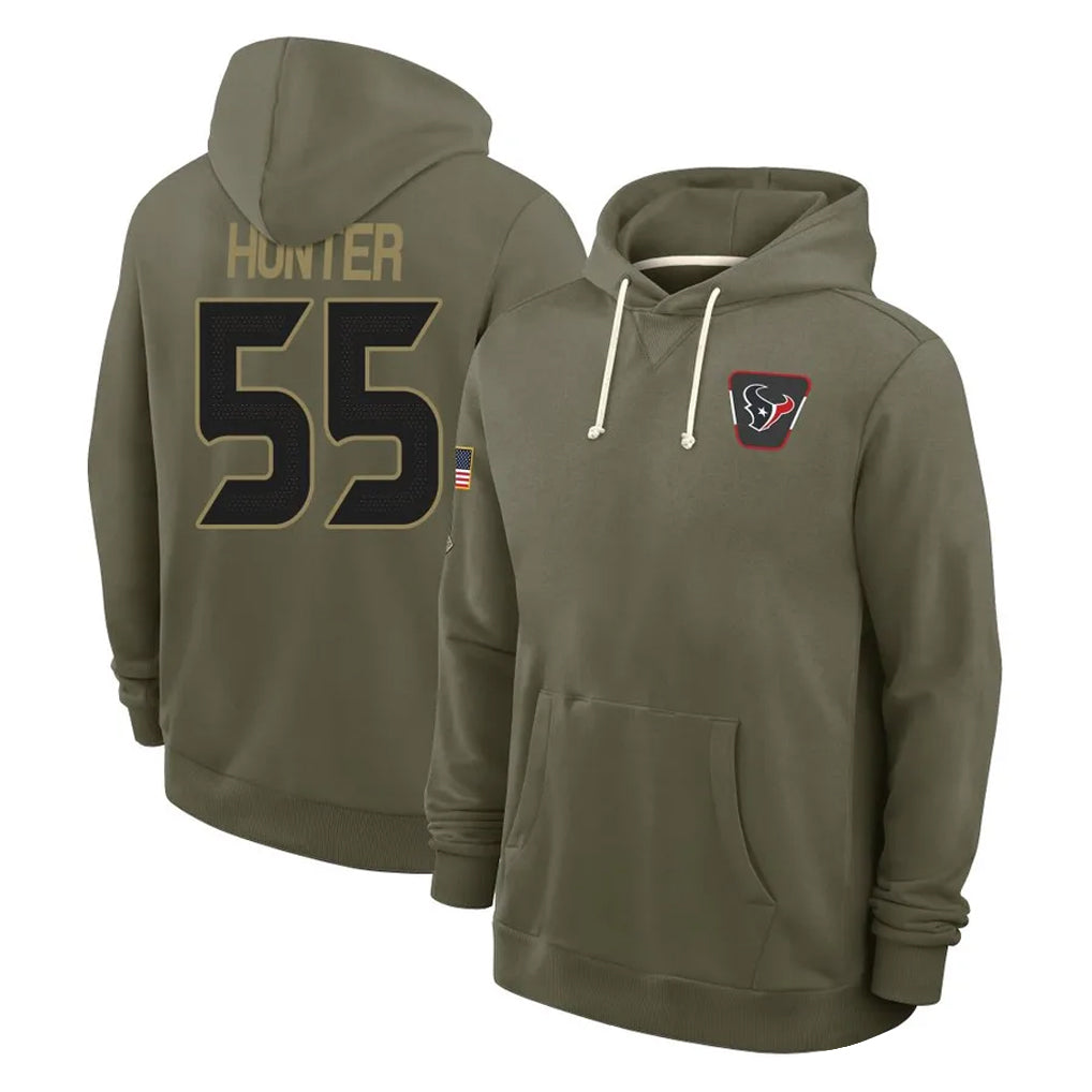 Punc H.Texans #55 Danielle Hunter Player Olive Salute to Service Pullover Hoodies Limited Stitched Jerseys